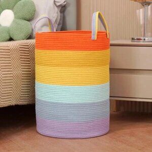 Woven Laundry Basket with Handles 50L Collapsible Cotton Rope Laundry/Rainbow